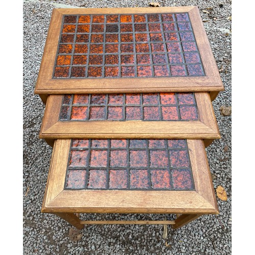 30 - NEST OF TEAK TILE TOP TABLES