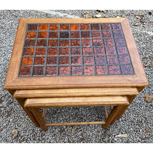 30 - NEST OF TEAK TILE TOP TABLES