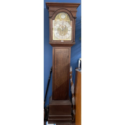 180A - OAK LONG CASE CLOCK WITH BRASS ARCHED FACE WITH APLLIED SPANDRELS THOMAS EASTLAND LONDON EIGHT DAY M... 