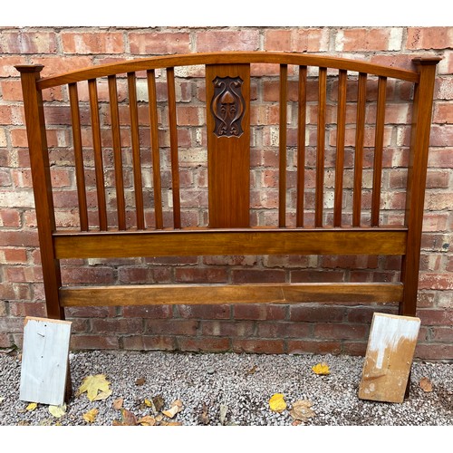 90 - ARTS AND CRAFTS WALNUT CARVED ARCHED DOUBLE HEADBOARD