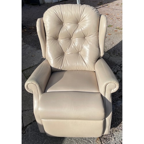 128 - TAUPE LEATHER RECLINING ARMCHAIR