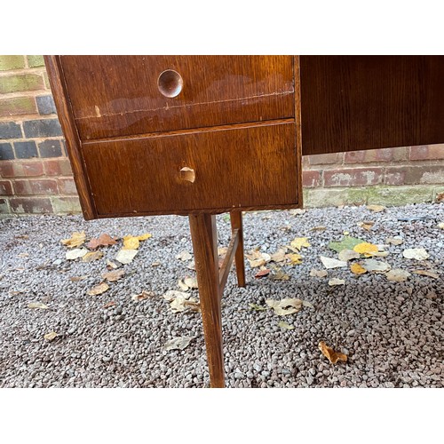 140 - 1950S BEECH PLY KNEEHOLE DRESSING TABLE