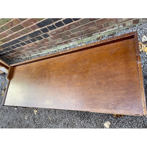 140 - 1950S BEECH PLY KNEEHOLE DRESSING TABLE