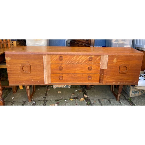 139 - DISTRESSED 1960S/70S TEAK LONG SIDEBOARD (VENEERS LIFTED)