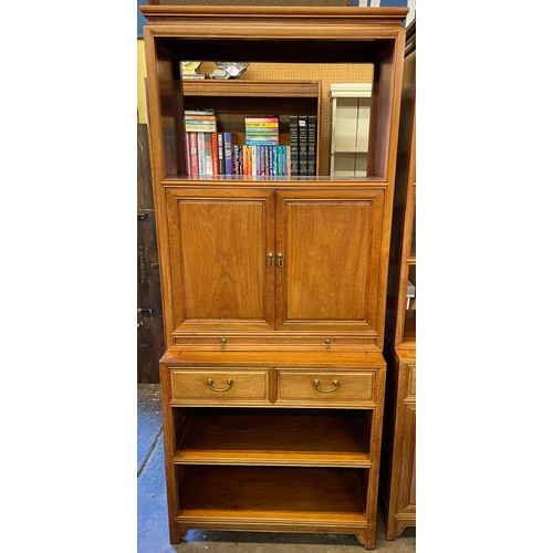 111 - CHINESE DESIGN HARDWOOD CABINET OPEN CUPBOARD WITH BRUSHING SLIDE