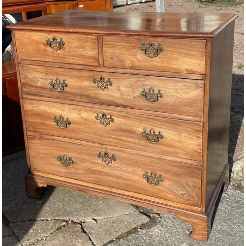 84 - GEORGE III MAHOGANY TWO OVER THREE DRAWER CHEST WITH PIERCED BRASS ESCUTCHEONS AND BACK HANDLE PLATE... 