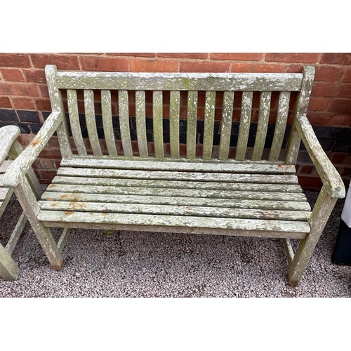 143 - TWO WEATHERED SLATTED GARDEN BENCHES A/F