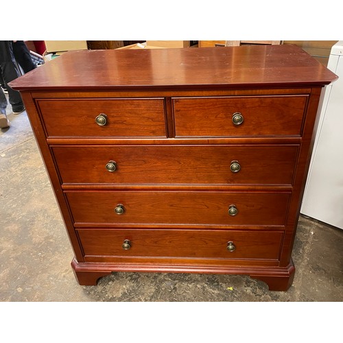 79 - CHERRY WOOD TWO OVER THREE DRAWER CHEST ON CANTED OGEE FEET