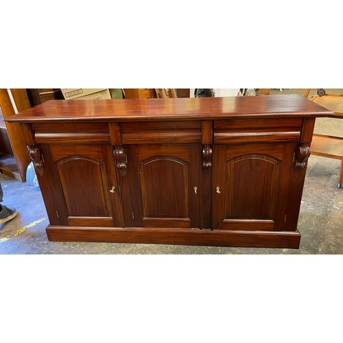 176 - REPRODUCTION VICTORIAN STYLE THREE DOOR SIDEBOARD WITH MOULDED CUSHION DRAWERS