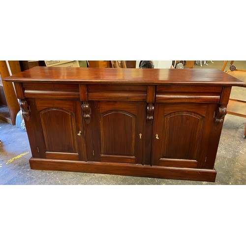 176 - REPRODUCTION VICTORIAN STYLE THREE DOOR SIDEBOARD WITH MOULDED CUSHION DRAWERS