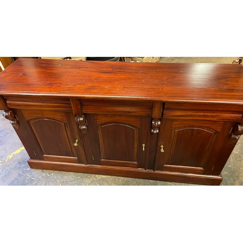 176 - REPRODUCTION VICTORIAN STYLE THREE DOOR SIDEBOARD WITH MOULDED CUSHION DRAWERS