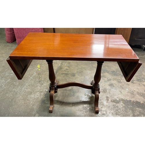 10 - MAHOGANY VICTORIAN STYLE DROP FLAP TABLE ON TRESTLE STRETCHER SUPPORTS