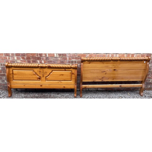 13 - HONEY PINE BARLEY TWIST PANELLED DOUBLE BED FRAME