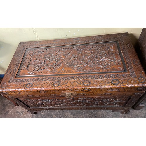 2 - CARVED CAMPHOR WOOD CHEST ON CABRIOLE LEGS