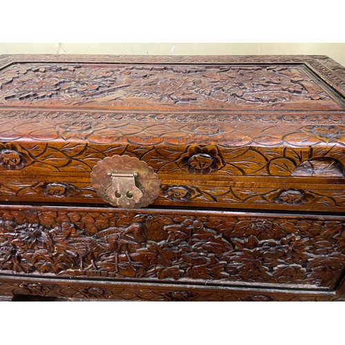 2 - CARVED CAMPHOR WOOD CHEST ON CABRIOLE LEGS