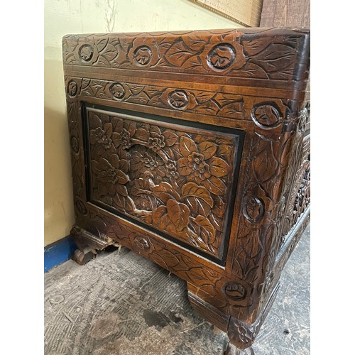 2 - CARVED CAMPHOR WOOD CHEST ON CABRIOLE LEGS