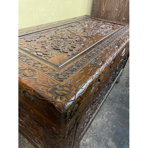 2 - CARVED CAMPHOR WOOD CHEST ON CABRIOLE LEGS