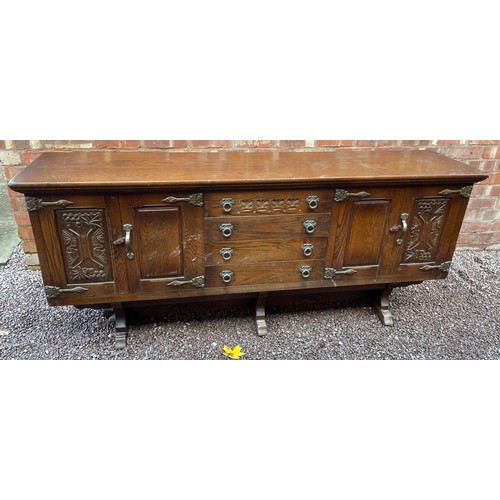 43 - OAK CARVED PANEL DOOR SIDEBOARD