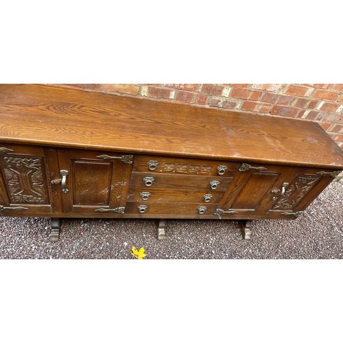 43 - OAK CARVED PANEL DOOR SIDEBOARD