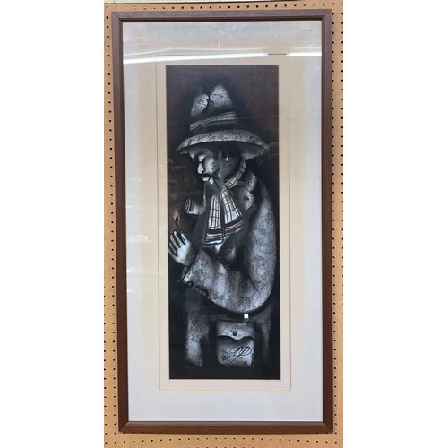 384 - PETER SIBEKO (1940-DEC.) CHARCOAL DRAWING OF A MAN LIGHTING PIPE F/G