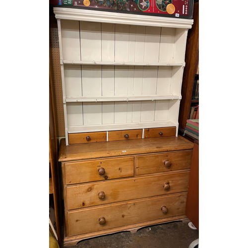 160 - VICTORIAN PINE TWO OVER TWO DRAWER CHEST WITH PAINTED PLATE RACK