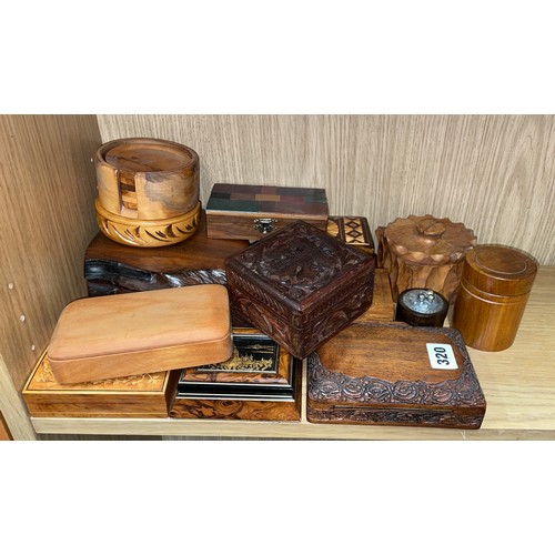 320 - SELECTION OF CARVED TREEN AND WOODEN BOXES AND CASKETS