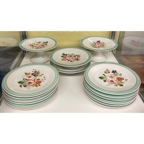 414 - SET OF FLORAL SPRAY SERVING TRAYS AND COMPORTS