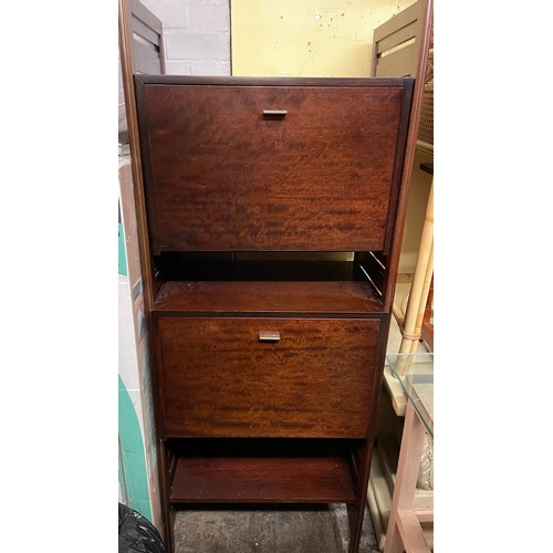 154 - NARROW MAHOGANY MODULAR SHELVING UNIT WITH BUREAU