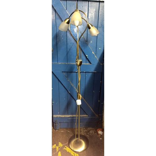 147 - POLISHED METAL THREE BRANCH STANDARD LAMP