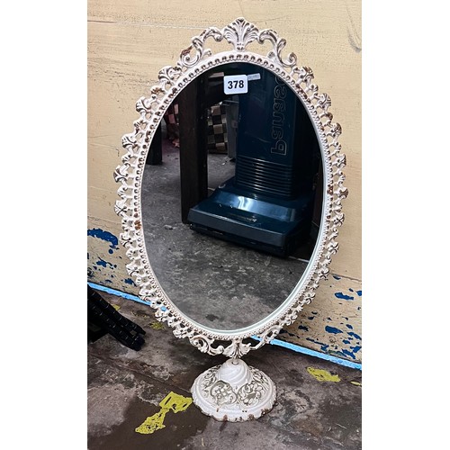 378 - CREAM PAINTED METAL OVAL DRESSING MIRROR