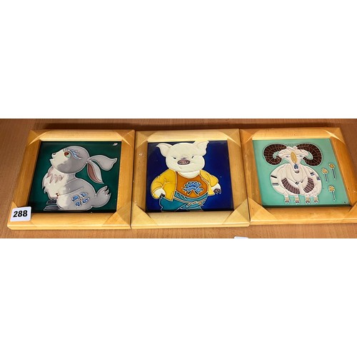 288 - THREE FRAMED TUBE LINED ANIMAL TILES