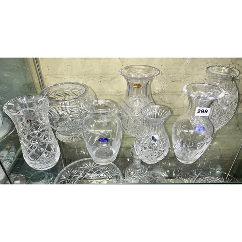 299 - SELECTION OF CUT CRYSTAL VASES INCLUDING ROYAL DOULTON, ROYAL BRIERLEY AND STUART EXAMPLES