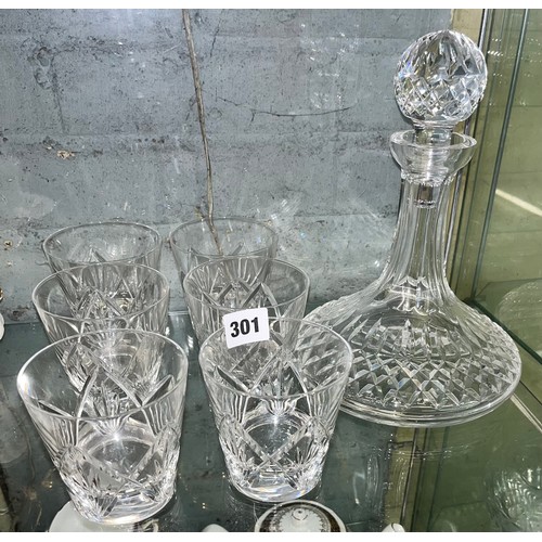 301 - WATERFORD CRYSTAL LISMORE SHIPS DECANTER AND SET OF SIX GOOD QUALITY CUT GLASS TUMBLERS