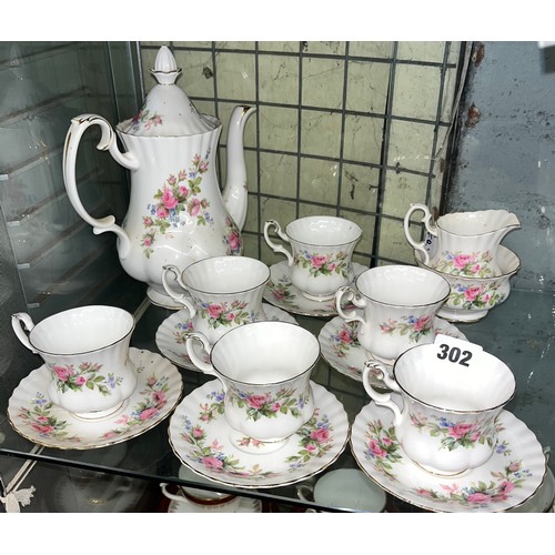 302 - ROYAL ALBERT BONE CHINA MOSS ROSE TEA/COFFEE SERVICE