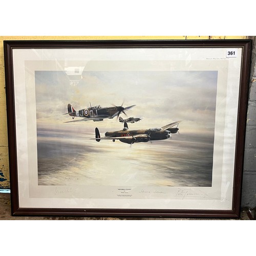 361 - ROBERT TAYLOR PRINT TITLED MEMORIAL FLIGHT, SIGNED BY ACCOMPANYING CAPTAINS AND AIR MARSHALL WITH IN... 