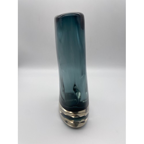 444 - WHITEFRIARS INDIGO CASED GLASS VASE