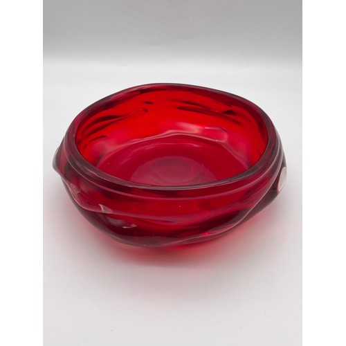 443 - WHITEFRIARS RUBY RED KNOBBLY BOWL