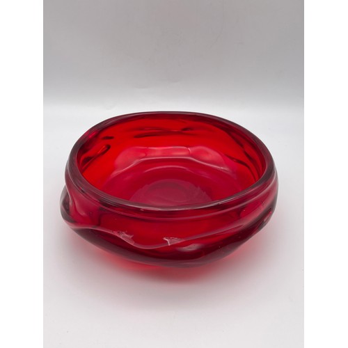 443 - WHITEFRIARS RUBY RED KNOBBLY BOWL