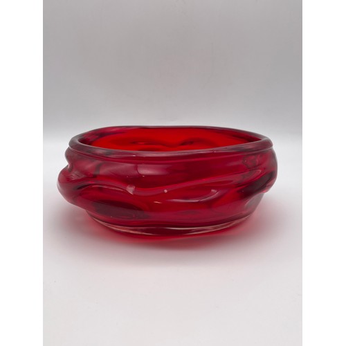 443 - WHITEFRIARS RUBY RED KNOBBLY BOWL