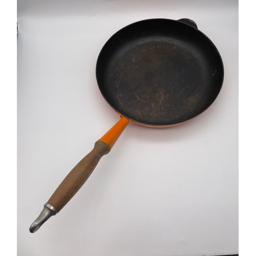 449 - COUSANCES NO.28 ORANGE ENAMEL FRYING PAN