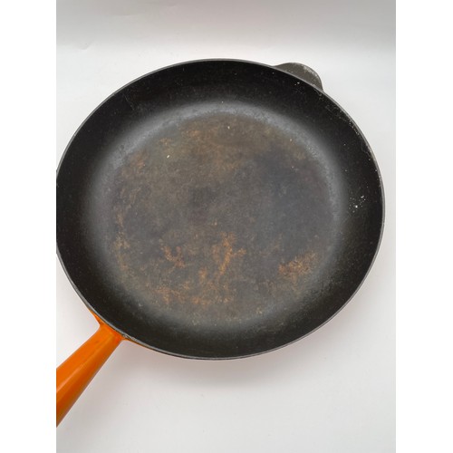 449 - COUSANCES NO.28 ORANGE ENAMEL FRYING PAN