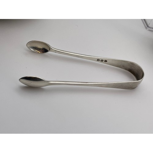 603 - LONDON SILVER THREE PIECE BATWING HANDLE TEA SET WITH SERVING TONGS 40 OZT APPROX.