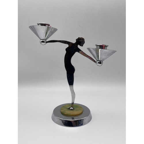 454 - CHROME ART DECO NUDE SILHOUETTE CANDLE HOLDER