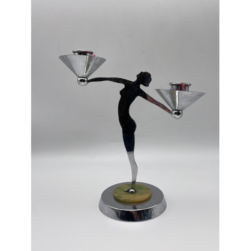 454 - CHROME ART DECO NUDE SILHOUETTE CANDLE HOLDER