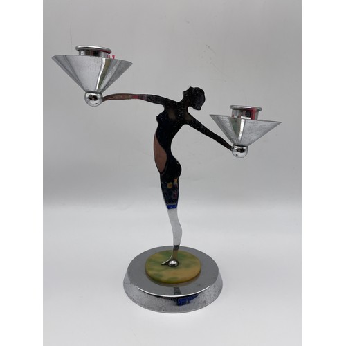 454 - CHROME ART DECO NUDE SILHOUETTE CANDLE HOLDER