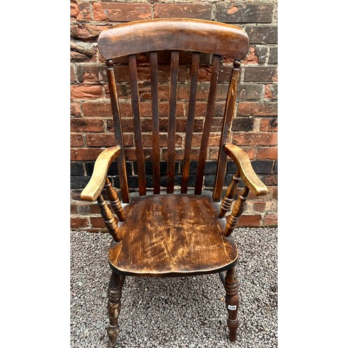 178 - 19TH CENTURY BEECH AND ELM SLAT BACK COUNTRY ELBOW CHAIR