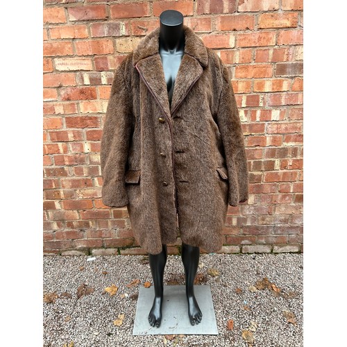 224 - LADIES BROWN FUR LONG COAT A/F, STOLES AND A FAUX FUR COAT