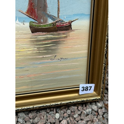 387 - THREE OILS ON CANVAS OF FISHING BOATS