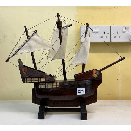 271 - THREE WOODEN MODELS - THE MARY ROSE, SPANISH COLUMBUS AND ONE OTHER