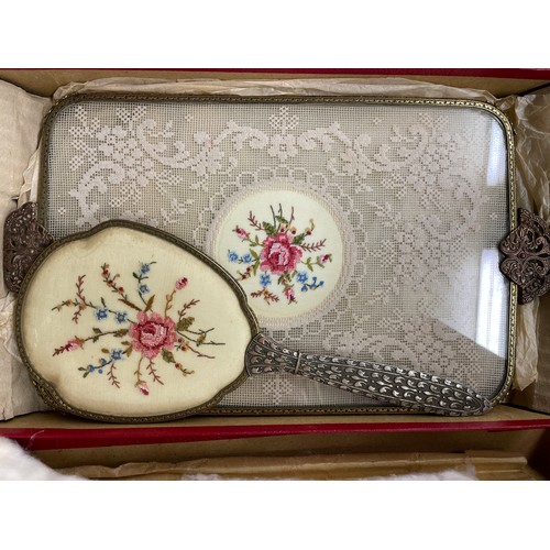 511 - BOXED REGENT OF LONDON NEEDLEWORK DRESSING TABLE SET